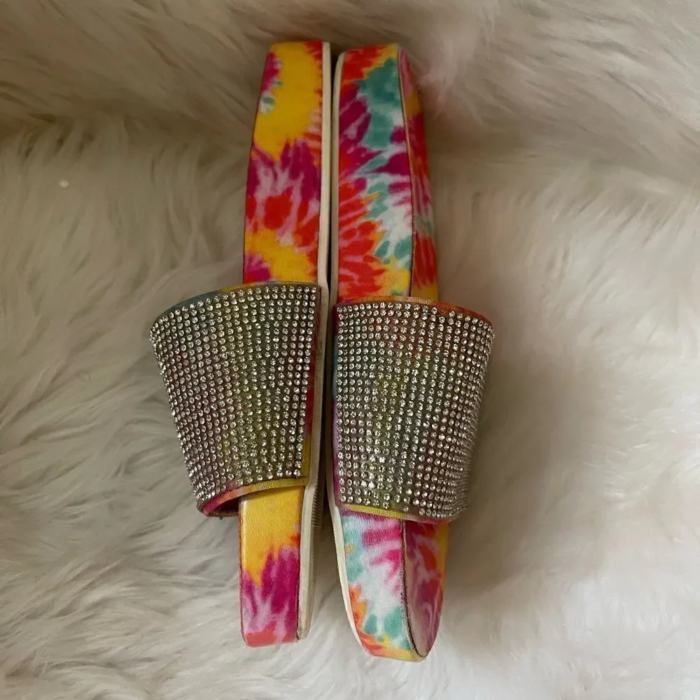 Steve Madden  Big girl tie dye slide glitter rhinestones slide sandals size 4